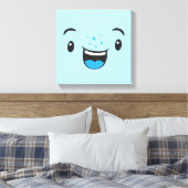 Blue Smiling Kawaii Face Wrapped Canvas (Insitu (Slaapkamer))