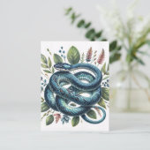 Blue Snake Botanische Waterverf Art Briefkaart (Staand voorkant)