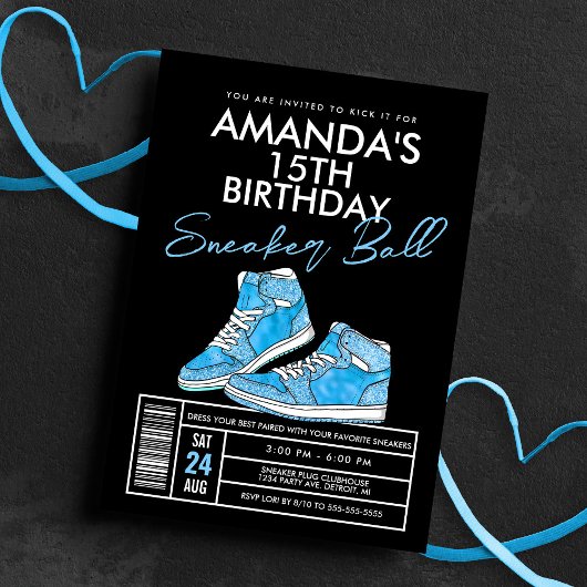 Blue Sneaker Ball Birthday Uitnodiging