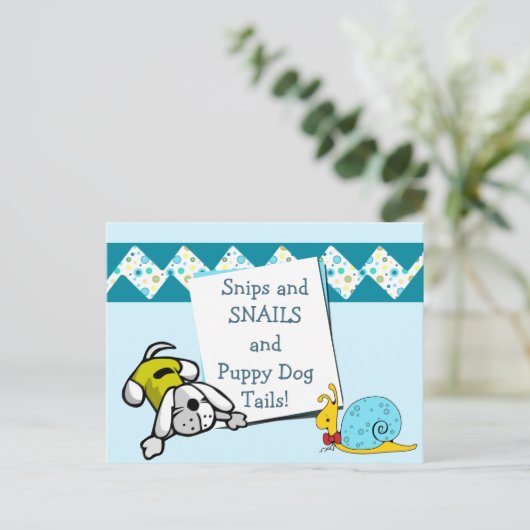 Blue Snips en Snails Verjaardagsaankondiging Uitnodiging Briefkaart (Staand voorkant)