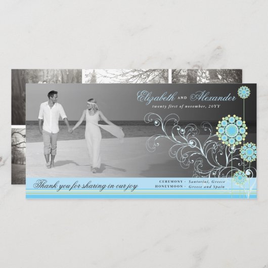 Blue Snow Flower Swirls Winter Weddenschap Bedankkaart (Voorkant / Achterkant)