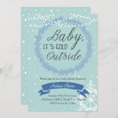 Blue Snowflake Baby Het is koud buiten Uitnodiging (Voorkant / Achterkant)