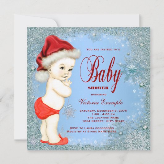 Blue Snowflake Boys Kerst Baby shower Kaart (Voorkant)