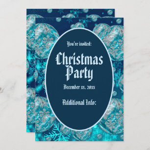Blue Snowflake Bubbles Fête Invitation