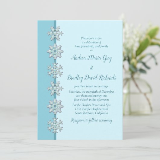 Blue Snowflake Button Winter Weddenschap Kaart (Staand voorkant)