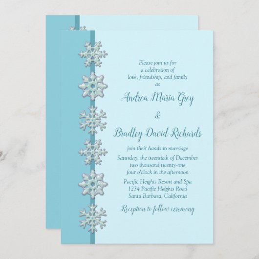 Blue Snowflake Button Winter Weddenschap Kaart (Voorkant / Achterkant)