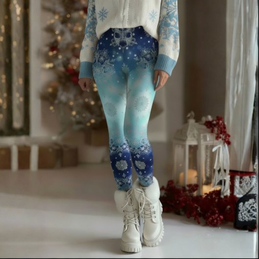 Blue Snowflake Christmas Leggings