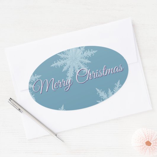Blue Snowflake Christmas Ovale Sticker (Envelop)