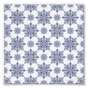 Blue Snowflake Damask Patroon Foto Afdruk