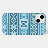 Blue Snowflake Faux Knit Sweater Pattern Monogram Case-Mate iPhone Case (Achterkant (horizontaal))