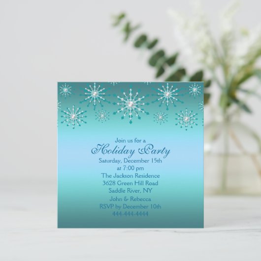 Blue Snowflake Fête Invitation (Debout devant)