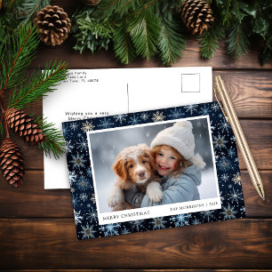 Blue Snowflake Foto Kerst Briefkaart