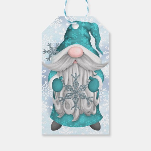Blue Snowflake Gnome Cadeaulabel (Achterkant)