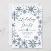 Blue Snowflake Holiday Party Invitation Kaart (Voorkant)