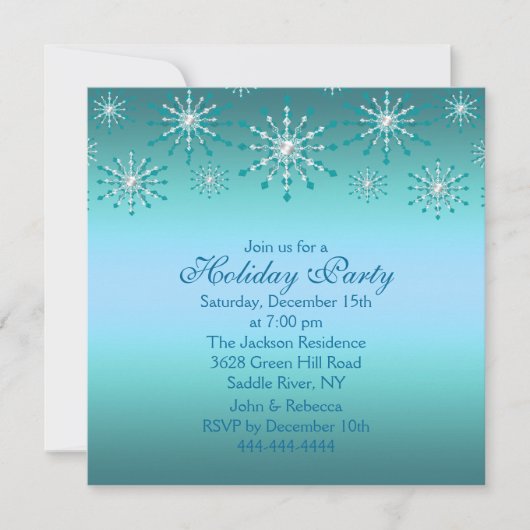 Blue Snowflake Holiday Party Uitnodiging (Voorkant)