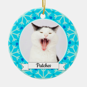 Blue Snowflake Lijst Kat Keramisch Ornament