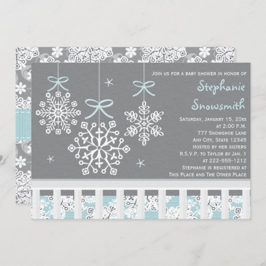 Blue Snowflake Mobile Wieg Baby shower Invitation Kaart (Voorkant / Achterkant)