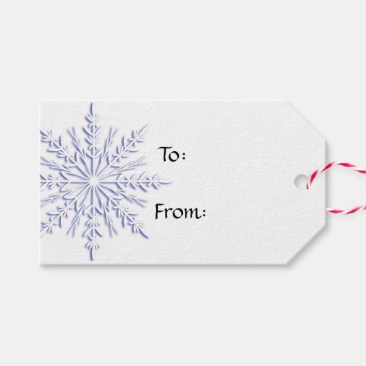 Blue Snowflake op White Kerstfeestdag Cadeaulabel (Voorkant (Horizontaal))