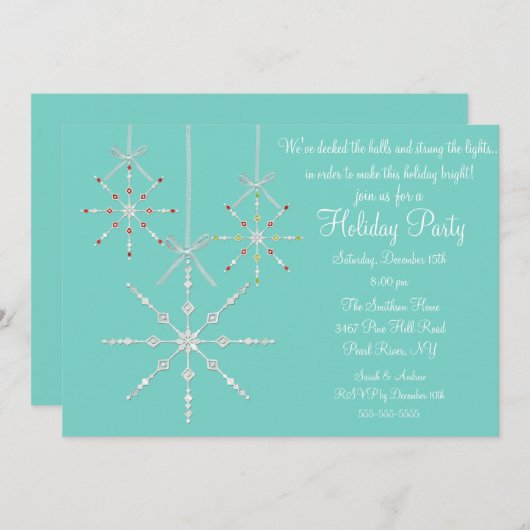 Blue Snowflake Ornament kerstparty uitnodiging (Voorkant / Achterkant)