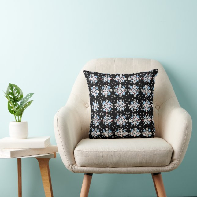 Blue Snowflake Pattern Kussen (Stoel)