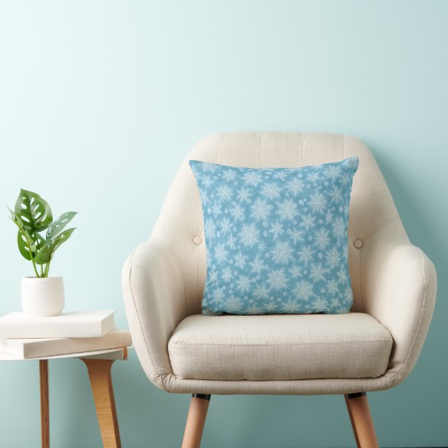 Blue Snowflake Pattern Kussen (Stoel)