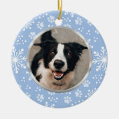 Blue Snowflake Paw Pattern Foto Keramisch Ornament (Voorkant)