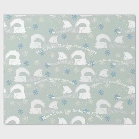 Blue Snowflake Personalized Fox Knit Aztec Sweater Cadeaupapier (Vlak)