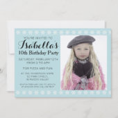 Blue Snowflake Photo Birthday Invitation Kaart (Voorkant)