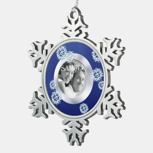 Blue Snowflake Photo Template Kerstmis Tin Sneeuwvlok Ornament (Rechts)