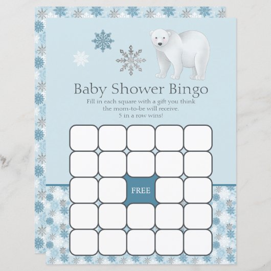 Blue Snowflake Polar Beer Baby shower Bingo Game (Voorkant / Achterkant)