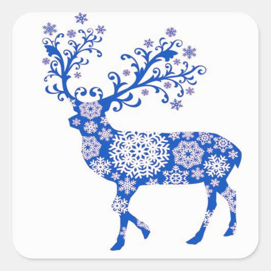 Blue Snowflake Reindekerst Vierkante Sticker (Voorkant)