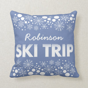 Blue Snowflake Ski Trip Pillow Kussen
