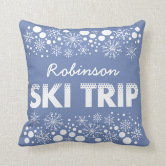 Blue Snowflake Ski Trip Pillow Kussen