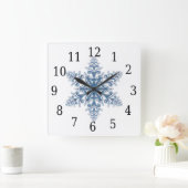 Blue Snowflake Square Clock Vierkante Klok (Huis)