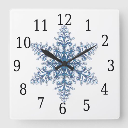 Blue Snowflake Square Clock Vierkante Klok (Voorkant)