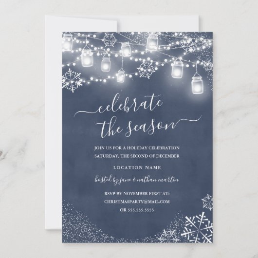 Blue Snowflake String Lichten Rood Kerstmis Kaart (Voorkant)