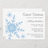 Blue Snowflake Sweet 16 hiver Invitation d'anniver (Devant / Derrière)