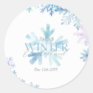 Blue Snowflake Thank You Round Stickers