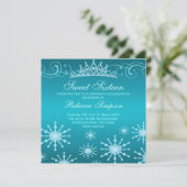 Blue Snowflake & Tiara Design Verjaardag Uitnodigi Kaart (Staand voorkant)