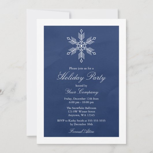 Blue Snowflake Waterverf Holiday Party Kaart (Voorkant)