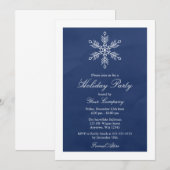 Blue Snowflake Waterverf Holiday Party Kaart (Voorkant / Achterkant)