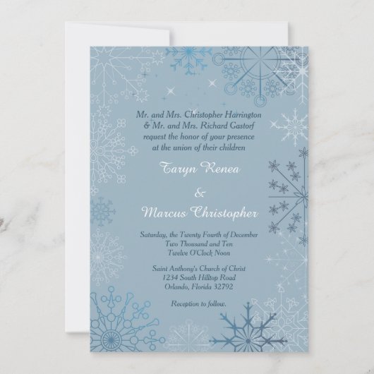 Blue Snowflake Winter 5x7 Weddenschap Kaart (Voorkant)