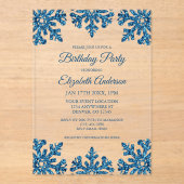 Blue Snowflake Winter Birthday Party Acryl Uitnodigingen (Voorkant)