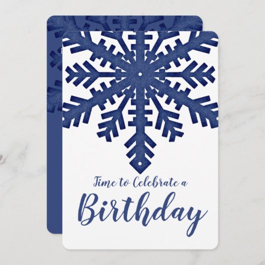 Blue Snowflake Winter Birthday Party Kaart (Voorkant / Achterkant)