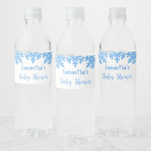 Blue Snowflake Winter Boy Baby shower Waterfles Etiket (Flessen)