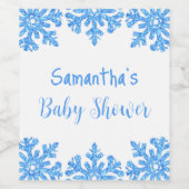 Blue Snowflake Winter Boy Baby shower Wijn Etiket (Enkel label)