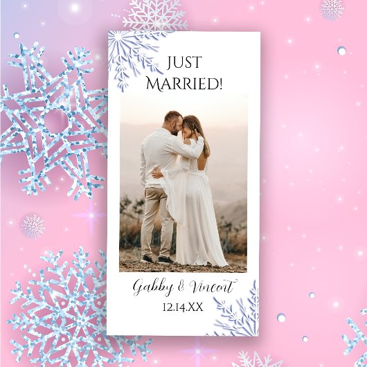 Blue Snowflake Winter Weddenschap net getrouwd Aankondiging