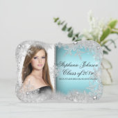 Blue Snowflake Winter Wonderland Afstuderen Kaart (Staand voorkant)