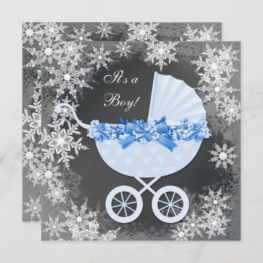 Blue Snowflake Winter Wonderland Baby shower Kaart (Voorkant / Achterkant)