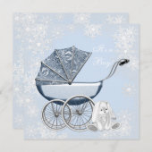 Blue Snowflake Winter Wonderland Baby shower Kaart (Voorkant / Achterkant)